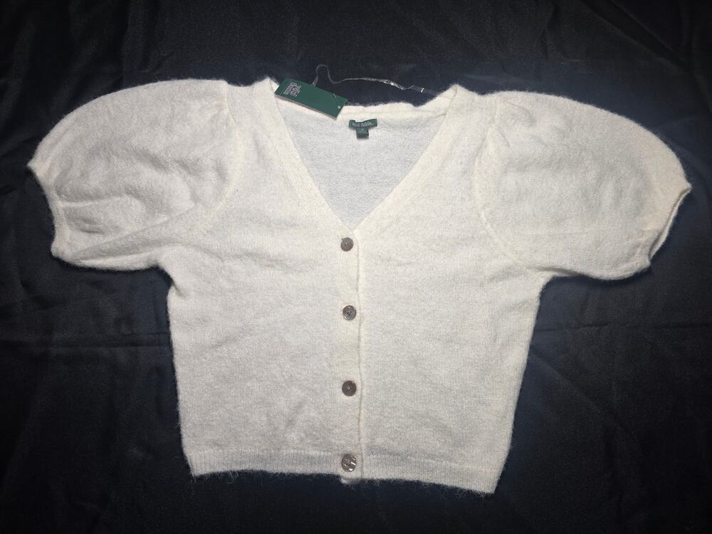 Wild Fable Off White Fuzzy Puff Sleeve Cropped Cardigan Soft Knit